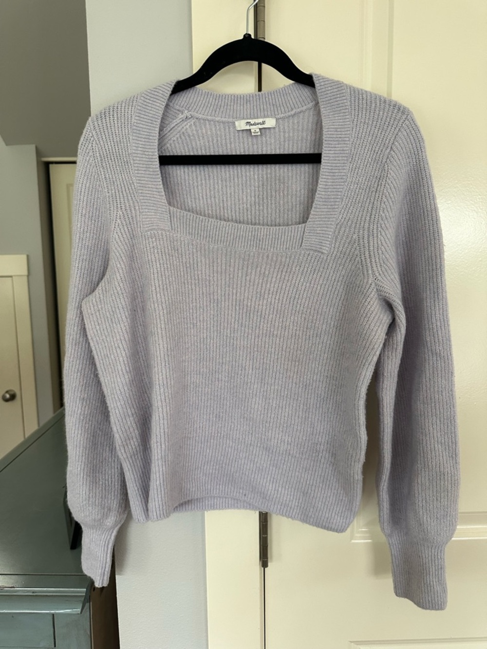 Madewell Pastel Lilac Square-Neck Ribbed Sweater